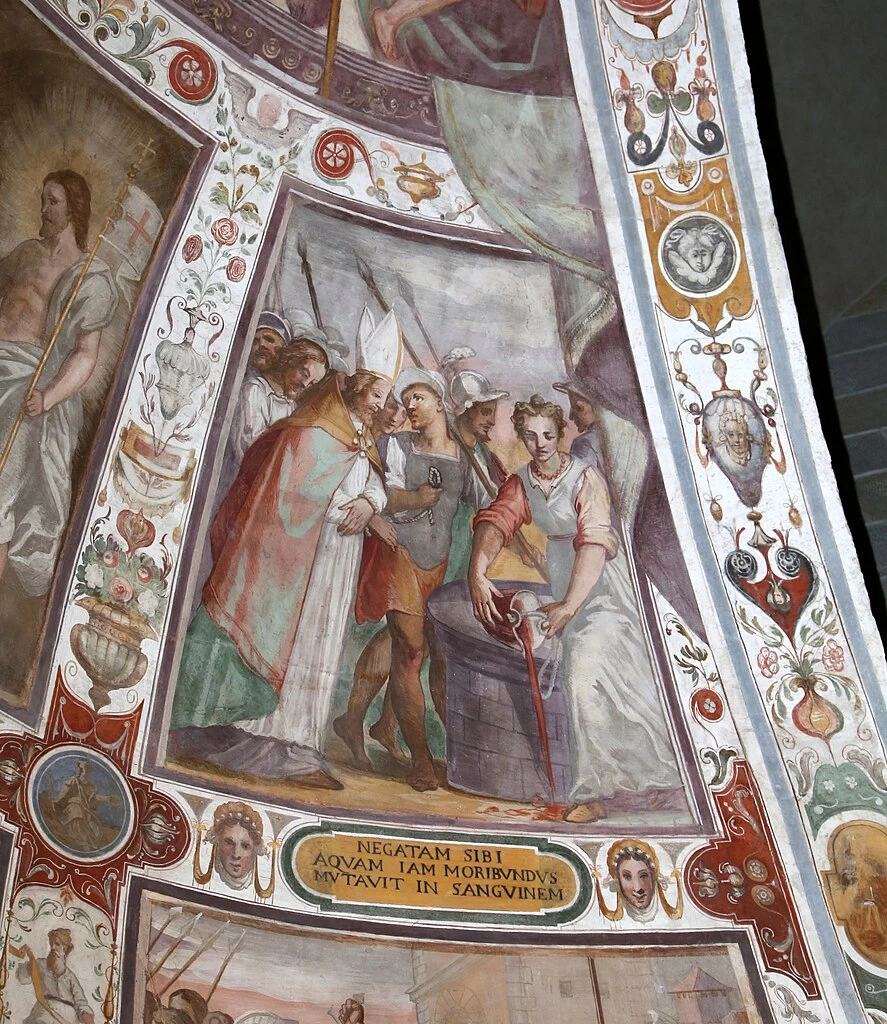 Storie di San Romolo. verso il patibolo l'acqua che gli veine negata si tramuta in sangue - Duomo di Fiesole